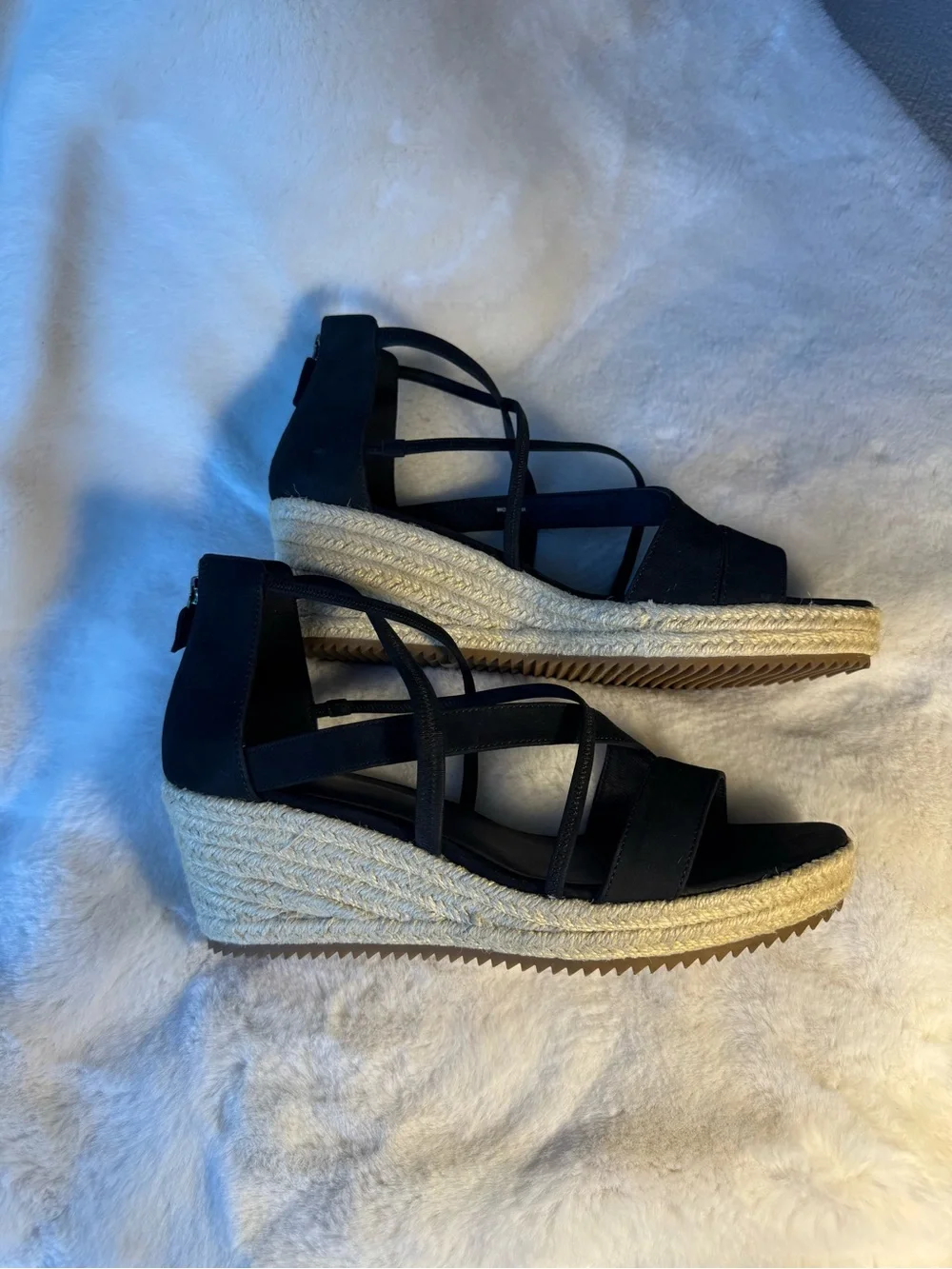 Eileen Fisher Black Wanda Espadrille Wedge Sandals Size 11